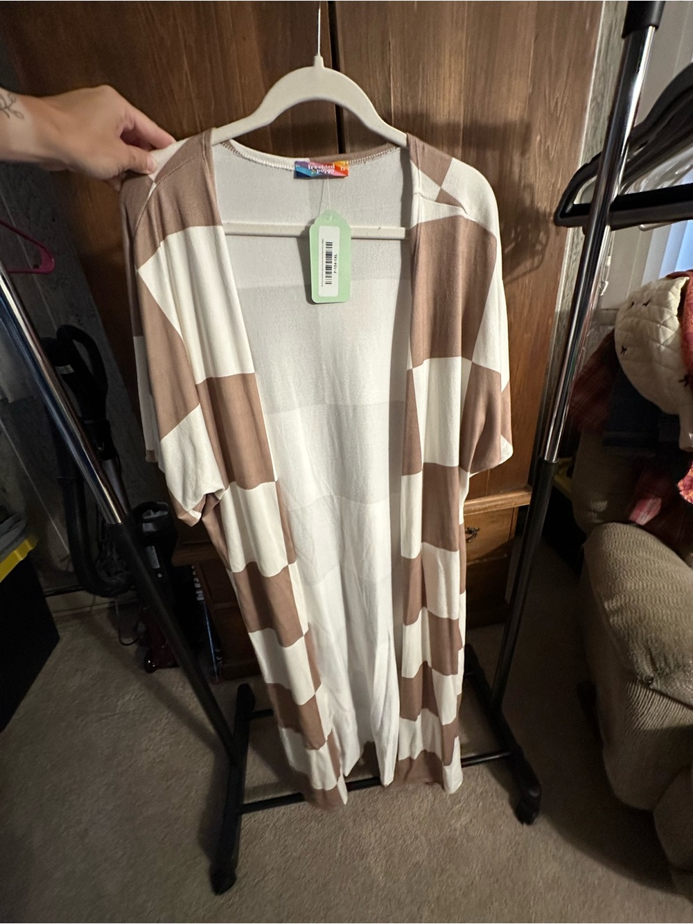 Striped Open Front Duster - Cream & Taupe
